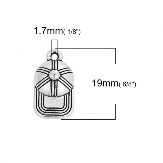 亜鉛合金 3D チャーム 帽子 銀古美 19mmx 10mm、 100 個 の画像