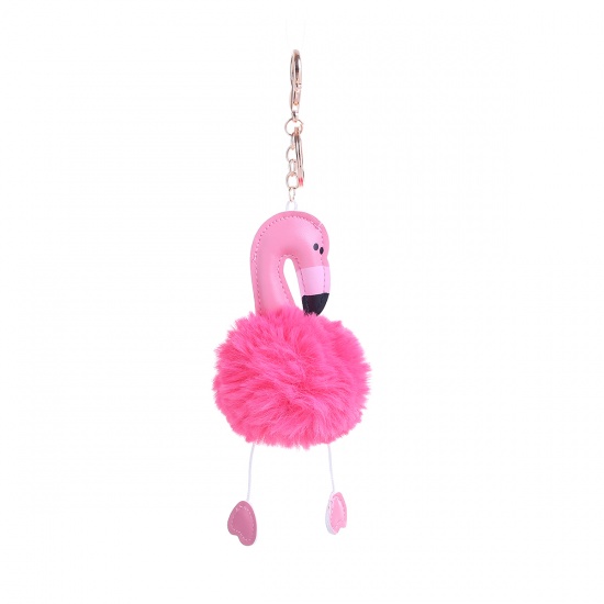 Bild von Schlüsselkette & Schlüsselring Flamingo Vergoldet Hellrosa Pompom Ball 24cm, 1 Stück