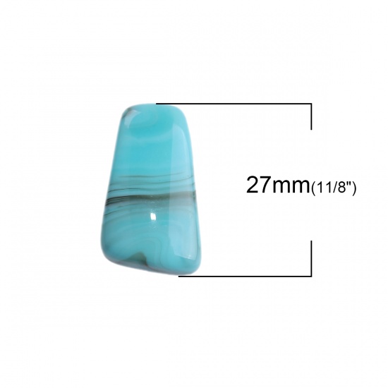 Picture of Resin Splatter Painting Charms Trapezoid Stripe Green Blue 27mm(1 1/8") x 16mm( 5/8"), 10 PCs