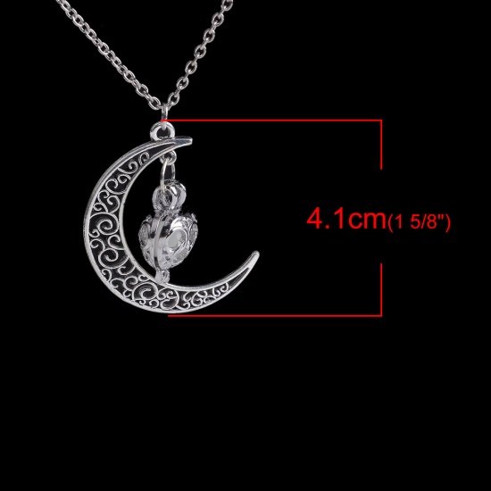 Picture of Galaxy Necklace Antique Silver Mexican Angel Caller Bola Harmony Ball Wish Box Moon Glow In The Dark Green Blue 48cm(18 7/8") long, 1 Piece