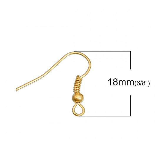 Picture of Alloy Ear Wire Hooks Earring Findings Gold Plated 18mm x 19mm, Post/ Wire Size: (22 gauge), 200 PCs