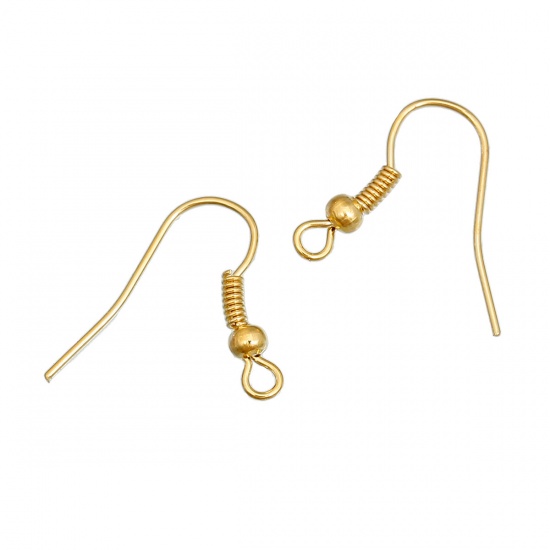 Picture of Alloy Ear Wire Hooks Earring Findings Gold Plated 18mm x 19mm, Post/ Wire Size: (22 gauge), 200 PCs