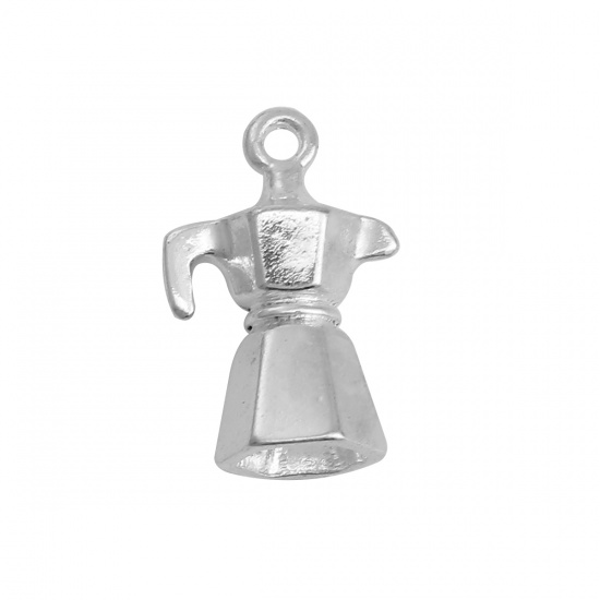 Picture of Zinc Based Alloy 3D Charms Coffeemaker Silver Plated 23mm( 7/8") x 15mm( 5/8"), 10 PCs