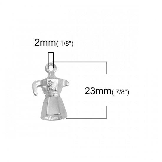 Picture of Zinc Based Alloy 3D Charms Coffeemaker Silver Plated 23mm( 7/8") x 15mm( 5/8"), 10 PCs