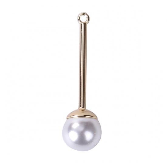 Picture of Acrylic One Pearl Jewelry Pendants Gold Plated White Acrylic Imitation Pearl 36mm(1 3/8") x 10mm( 3/8"), 10 PCs
