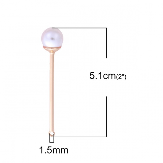 Picture of Zinc Based Alloy One Pearl Jewelry Pendants Gold Plated White Acrylic Imitation Pearl 51mm(2") x 10mm( 3/8"), 10 PCs