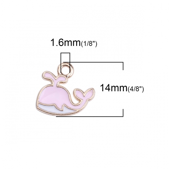 Picture of Zinc Based Alloy Charms Whale Animal Gold Plated White & Pink Enamel 14mm( 4/8") x 12mm( 4/8"), 20 PCs