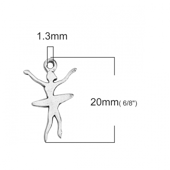 Bild von Zinklegierung Charms Ballerina Antiksilber 20mm x 12mm, 80 Stück