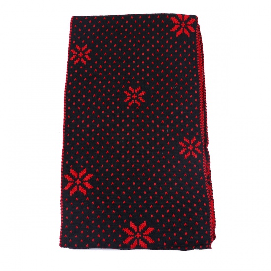 Picture of Acrylic Scarves & Wraps Rectangle Black & Red Snowflake 190cm(74 6/8") x 28cm(11"), 1 Piece
