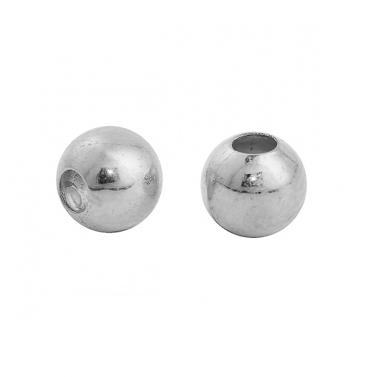 Picture of Brass Spacer Beads Metallic Ball Silver Tone About 4mm( 1/8") Dia, Hole: Approx 1.5mm, 100 PCs                                                                                                                                                                