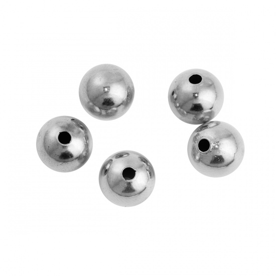 Picture of Brass Spacer Beads Metallic Ball Silver Tone About 8mm( 3/8") Dia, Hole: Approx 1.6mm, 50 PCs                                                                                                                                                                 