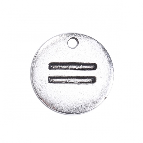 Picture of Zinc Based Alloy Charms Round Antique Silver Equal Mark Message " = " 15mm( 5/8") Dia, 30 PCs