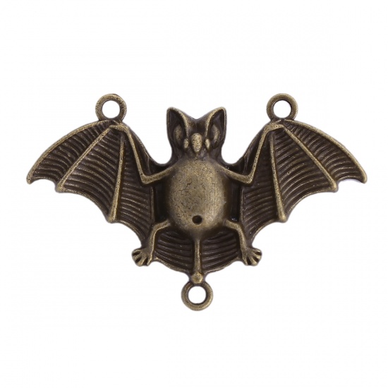 Bild von Zinklegierung Verbinder Halloween Fledermaus Bronzefarbe 48mm x 30mm, 10 Stück