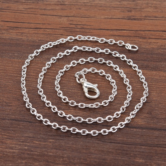 Picture of Zinc Based Alloy Link Cable Chain Necklace Silver Plated 42.5cm(16 6/8") long, Chain Size: 3x2mm( 1/8" x 1/8"), 12 PCs