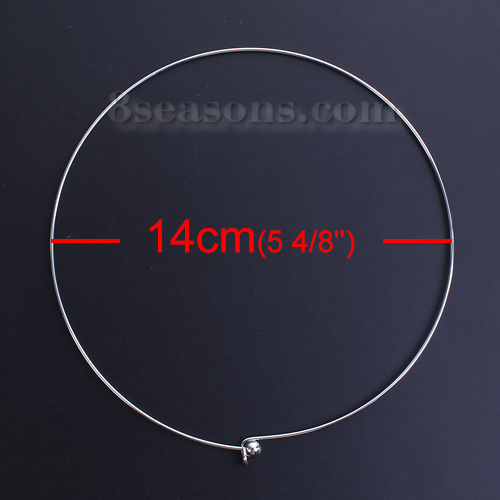 Picture of 304 Stainless Steel Collar Neck Ring Necklace Silver Tone Round With Removable Ball End Cap 45cm(17 6/8") long, 1 Piece
