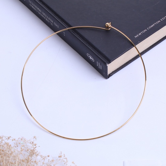Picture of 1 Piece Vacuum Plating 304 Stainless Steel Collar Neck Ring Necklace For DIY Jewelry Making Round Gold Plated With Removable Ball End Cap 44.5cm(17 4/8") long