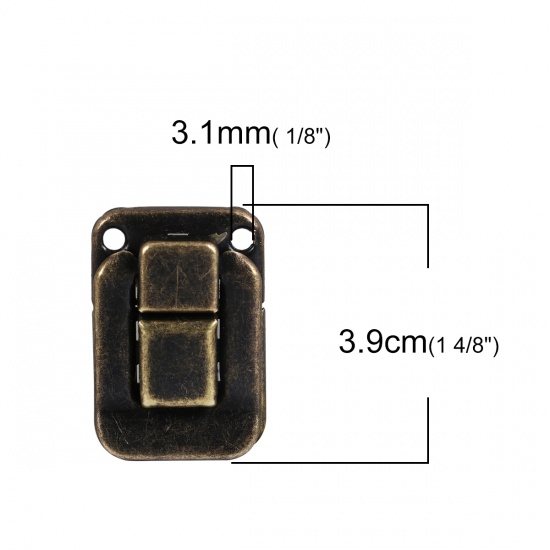 合金 スーツケースロック パッチン錠　長方形 銅古美 39mm x 27mm、 20 セット の画像