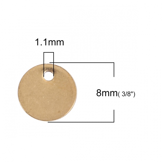 Picture of Stainless Steel Charms Round Gold Plated Blank Stamping Tags 8mm( 3/8") Dia, 10 PCs