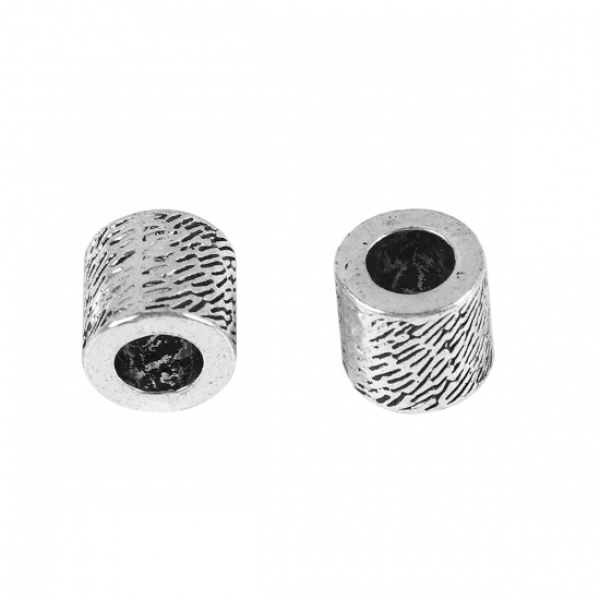Picture of Zinc Based Alloy Spacer Beads Hammered Cylinder Antique Silver Color 8mm x 8mm, Hole: Approx 4.4mm, 50 PCs