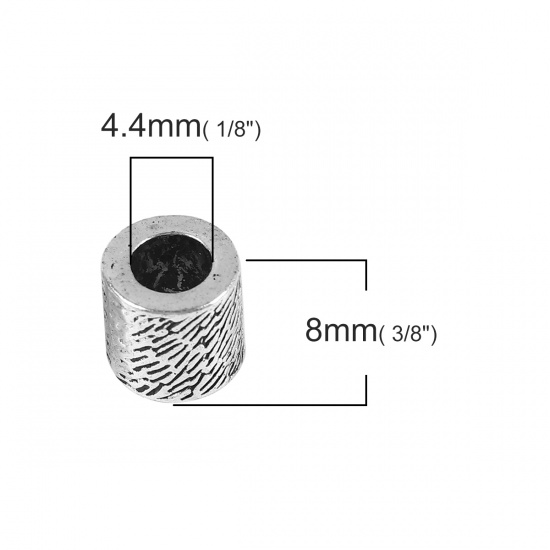Immagine di Lega di Zinco Separatori Perline Cilindrico Argento Antico Circa 8mm x 8mm, Foro:Circa 4.4mm, 50 Pz