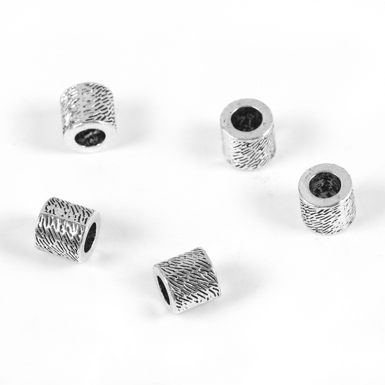 Immagine di Lega di Zinco Separatori Perline Cilindrico Argento Antico Circa 8mm x 8mm, Foro:Circa 4.4mm, 50 Pz