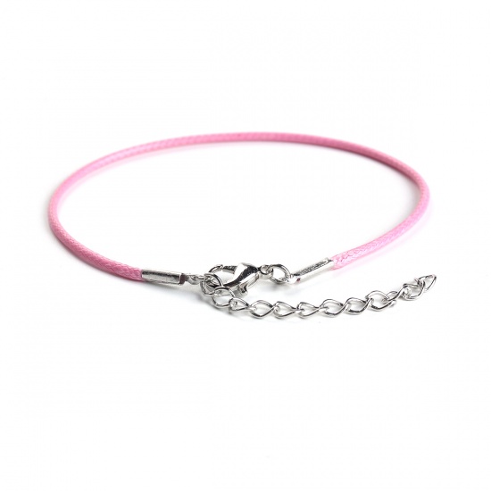 Picture of Wax Cord Braiding Bracelets Pink 19.5cm(7 5/8") long, 20 PCs