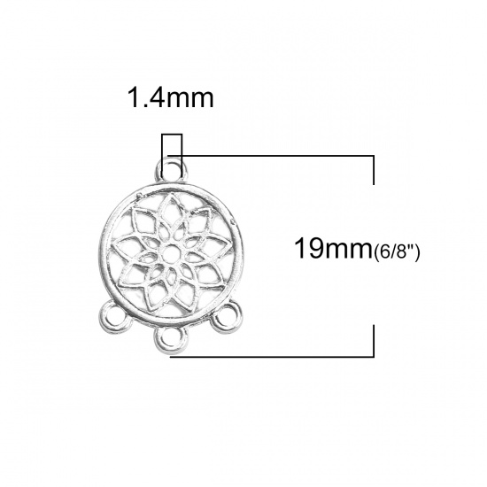 Picture of Zinc Based Alloy Chandelier Connectors Lotus Flower Silver Plated Round 19mm x 14mm, 10 PCs