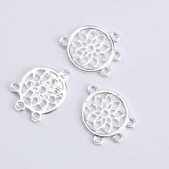 Picture of Zinc Based Alloy Chandelier Connectors Lotus Flower Silver Plated Round 19mm x 14mm, 10 PCs