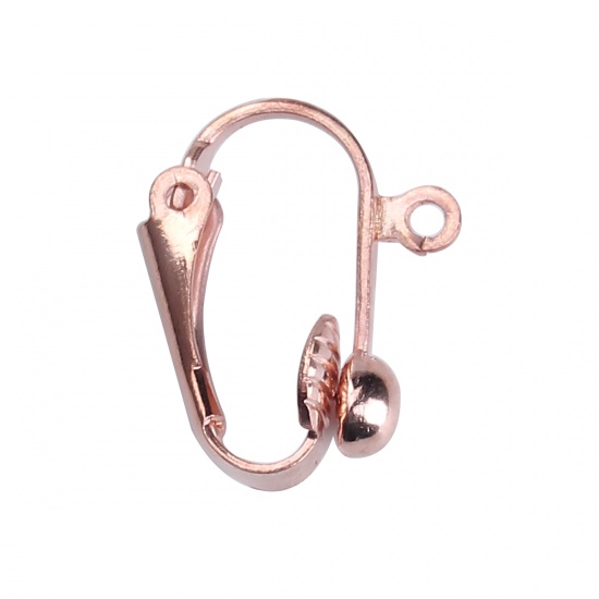 Picture of Copper Lever Back Clips Earrings Findings Rose Gold W/ Loop 17mm( 5/8") x 14mm( 4/8"), 20 PCs