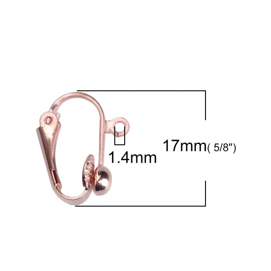 Picture of Brass Lever Back Clips Earrings Findings Rose Gold W/ Loop 17mm( 5/8") x 14mm( 4/8"), 20 PCs                                                                                                                                                                  
