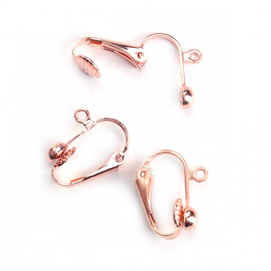 Picture of Brass Lever Back Clips Earrings Findings Rose Gold W/ Loop 17mm( 5/8") x 14mm( 4/8"), 20 PCs                                                                                                                                                                  
