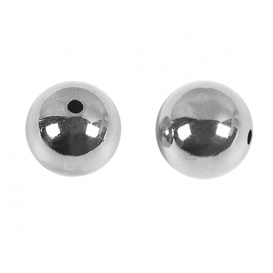Picture of Copper Spacer Beads Metallic Ball Silver Tone About 12mm( 4/8") Dia, Hole: Approx 1.8mm, 20 PCs