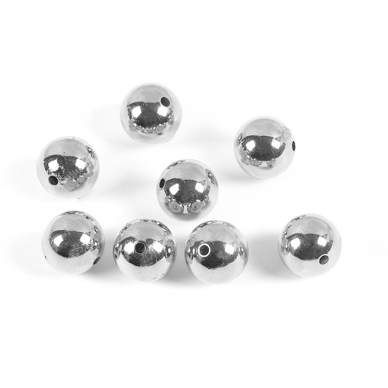 Picture of Copper Spacer Beads Metallic Ball Silver Tone About 12mm( 4/8") Dia, Hole: Approx 1.8mm, 20 PCs