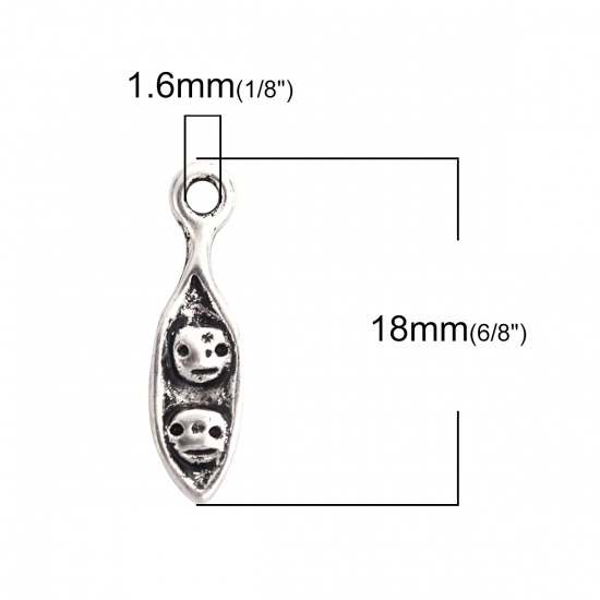 Picture of Zinc Based Alloy Charms Two Peas In A Pod Antique Silver 18mm( 6/8") x 5mm( 2/8"), 50 PCs