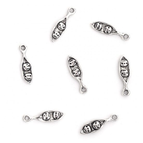 Picture of Zinc Based Alloy Charms Two Peas In A Pod Antique Silver 18mm( 6/8") x 5mm( 2/8"), 50 PCs