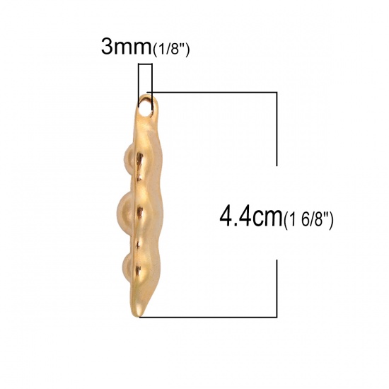 Picture of Zinc Based Alloy 3D Pendants Three Peas In A Pod Gold Plated 44mm(1 6/8") x 14mm( 4/8"), 3 PCs