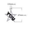 Picture of Zinc Based Alloy Galaxy Charms Pentagram Star Silver Tone Black Message " you " Clear Rhinestone Enamel 27mm(1 1/8") x 23mm( 7/8"), 10 PCs