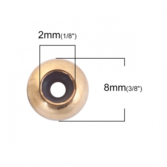 Picture of Copper Spacer Slider Clasp Beads Round Gold Plated With Adjustable Silicone Core About 8mm( 3/8") Dia, Hole: Approx 2mm, 5 PCs