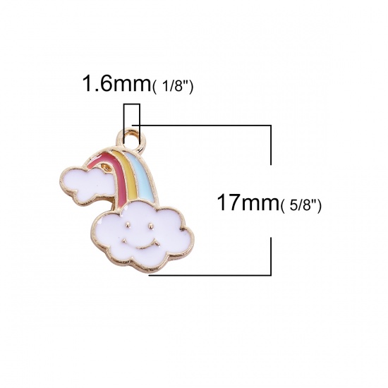 Picture of Zinc Based Alloy Weather Collection Charms Cloud Gold Plated Multicolor Rainbow Enamel 17mm( 5/8") x 15mm( 5/8"), 10 PCs