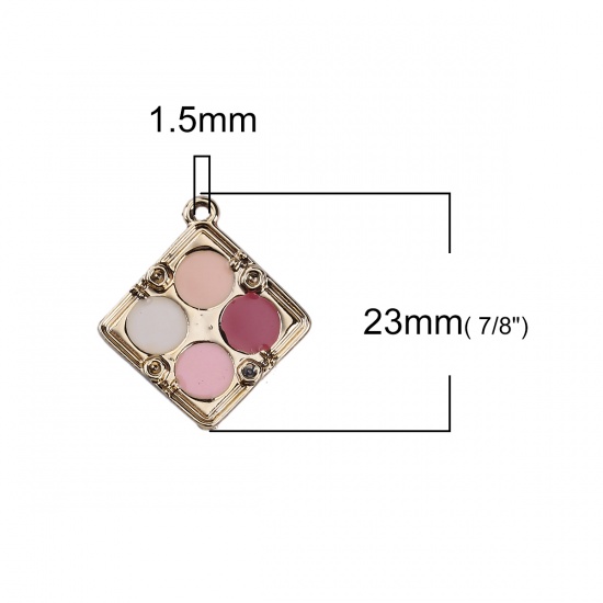 Picture of Zinc Based Alloy Makeup Charms Rhombus Gold Plated Multicolor Blusher (Can Hold ss5 Pointed Back Rhinestone) Enamel 23mm( 7/8") x 21mm( 7/8"), 10 PCs