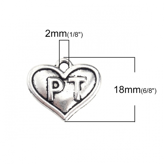 Immagine di Lega di Zinco Charms Cuore Argento Antico Messaggio " PT " 18mm x 16mm , 20 Pz