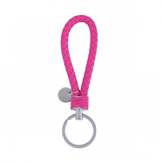 Bild von PU Schlüsselkette & Schlüsselring Silberfarbe Fuchsie 13cm, 2 Stück