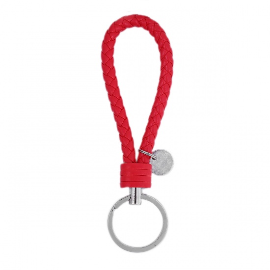Bild von PU Schlüsselkette & Schlüsselring Silberfarbe Rot 13cm, 2 Stück