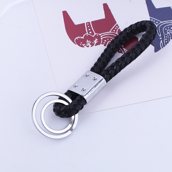 Bild von PU Schlüsselkette & Schlüsselring Silberfarbe Schwarz 13.5cm, 2 Stück
