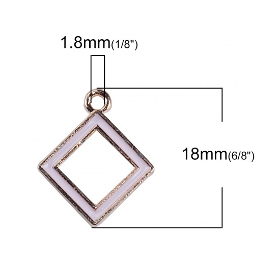 Immagine di Lega di Zinco Charms Geometrica Oro Placcato Rosa Rombo Smalto 18mm x 15mm , 30 Pz