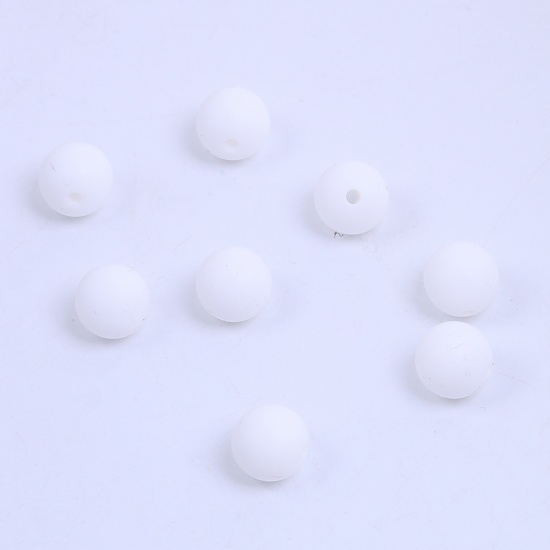 Picture of Silicone Chewable/ Teething Beads Ball White About 12mm Dia, Hole: Approx 2.5mm, 10 PCs