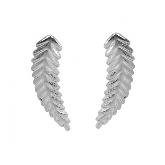 Picture of Ear Clips Earrings Silver Tone Leaf 20mm( 6/8") x 6mm( 2/8"), 5 Pairs