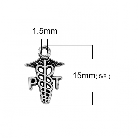 Picture of Zinc Based Alloy Medical Charms Wing Antique Silver Message " PT " 15mm( 5/8") x 10mm( 3/8"), 30 PCs