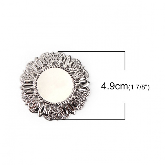 Picture of Iron Based Alloy Connectors Flower Silver Tone Cabochon Settings (Fits 25mm Dia.) 49mm(1 7/8") x 49mm(1 7/8"), 50 PCs