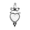 Picture of Zinc Based Alloy Pendants Heart Antique Silver Bowknot Carved Cabochon Settings (Fits 14mmx13mm) (Can Hold ss10 ss8 Pointed Back Rhinestone) 40mm x 18mm, 30 PCs
